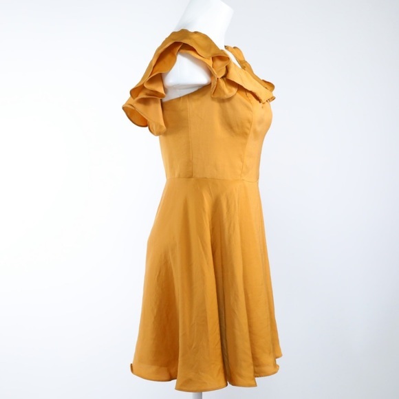 REVOLVE LOVERS + FRIENDS TROPHY DEEP GOLD RUFFLE DRESS SIZE MEDIUM - Picture 14 of 14